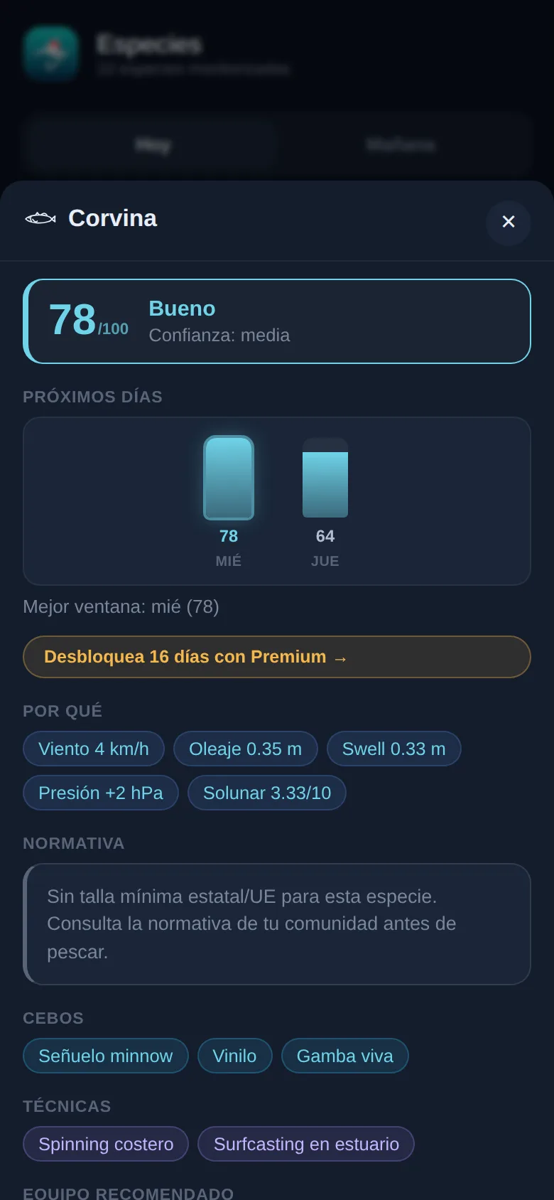 Ficha de especie en la app Pescar Hoy